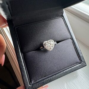 1 Ct Heart Shape Halo Round Moissanite Ring in 18K White Gold